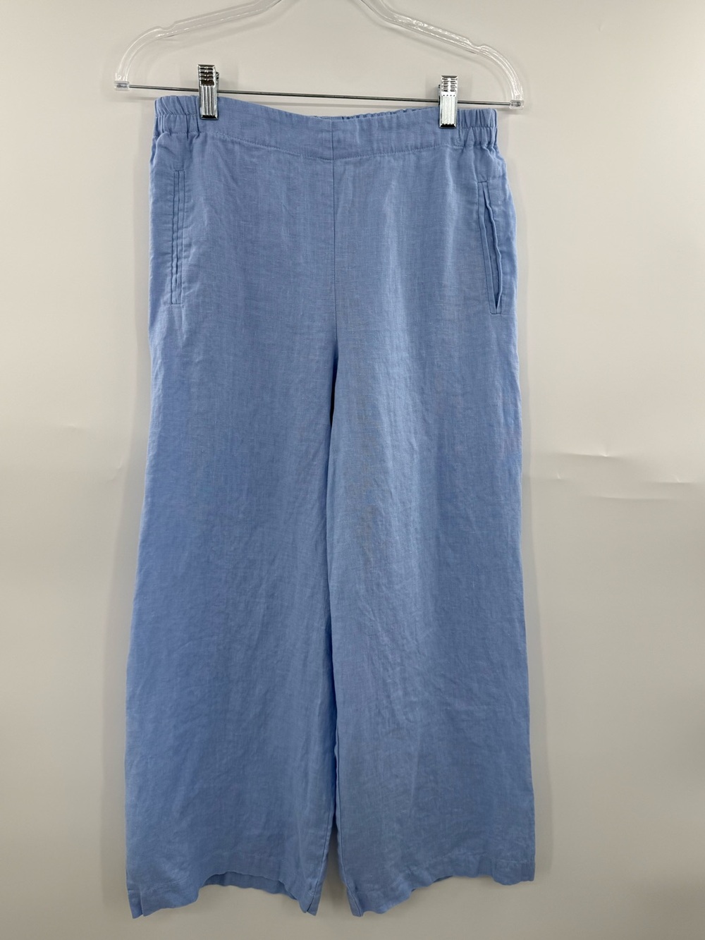 NIU Womens 100% Linen Pants Small Light Blue Wide Leg Pull On Cropped